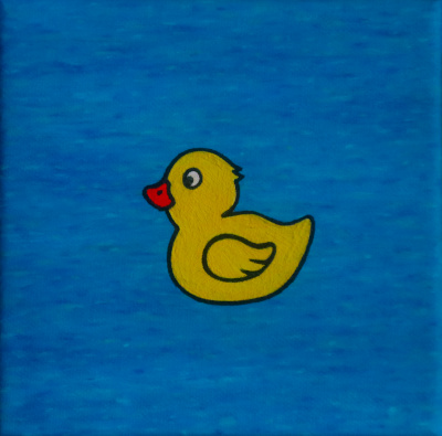 Little duck on water, pop art oil panting