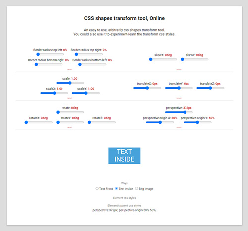 Transform CSS generator tool, Web App