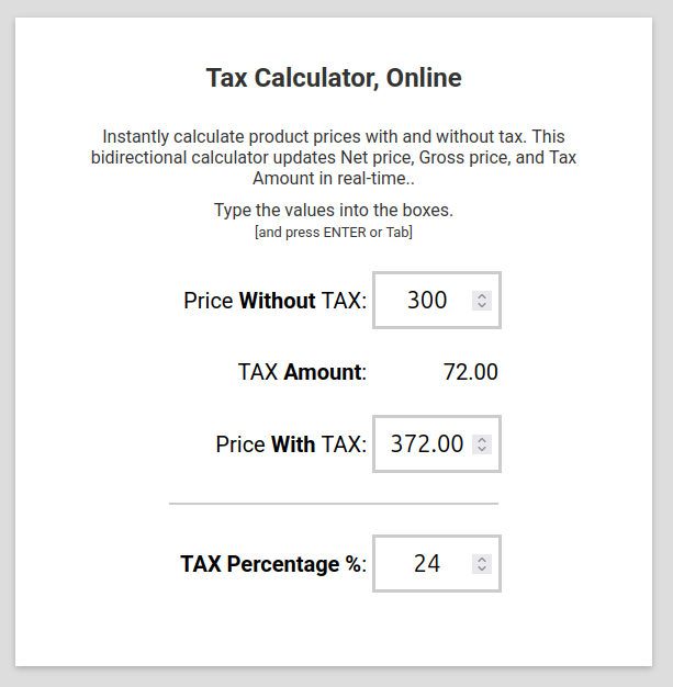 Tax Calculator, Web App