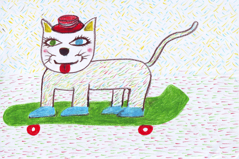 illustration on paper by colored pencils, Bonita Cat