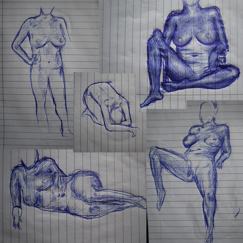 Nude Girl, Live sketches with a pen