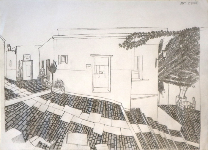 Syros island, drawings-sketches with pencil, Άνω Σύρος σοκάκι