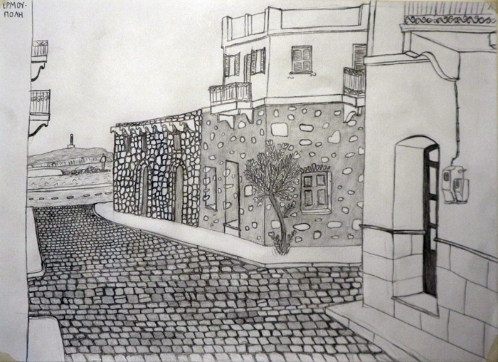 Syros island, drawings-sketches with pencil, Σοκάκι Ερμούπολης